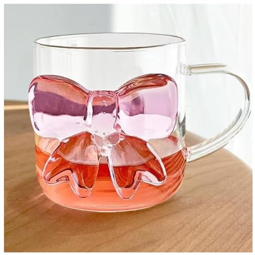 Glasbecher mit Schleife für Mädchen, 400 ml, 3D-Schleife, niedliches und schönes Frühstück, Milchkaffeetasse, Becher für Zuhause, Büro, Schlafzimmer