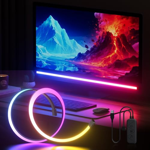 Lumtang RGBIC Under Monitor Light Bar，For Gaming Setup, RGBIC Desk Led Color Sync, 5V USB Led Bar, Keyboard Gaming Light for Desk/PC/Monitor/Computer/Setup/Room Accessories