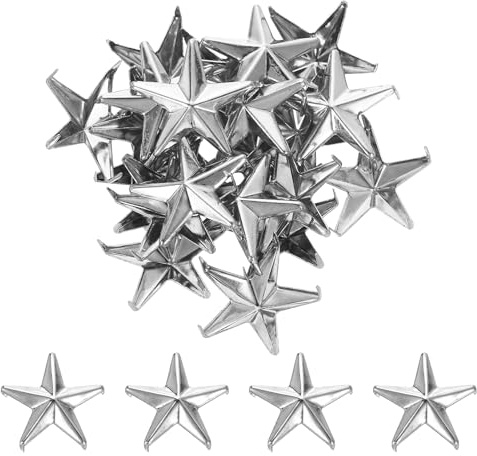 sourcing map 50Pcs Metal Star Studs Claw, 20mm 5-Claw Punk Studs Rivets Spikes Nail Head Leather Rivets for DIY Crafts Clothing Leathercraft Bag Shoes, Silver