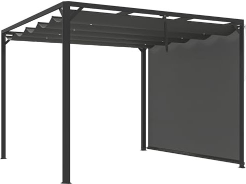 Outsunny Gazebo Pergola 3x3 m con Tenda a Rullo Protettiva, Fori di Drenaggio, Picchetti e Viti, Pergolato da Giardino in Poliestere e Alluminio, per Patio, Terrazzo, Esterno, Grigio Scuro