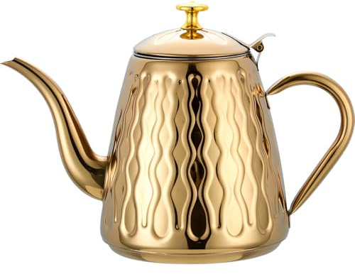 1800 ml / 60.87 oz Tetera de acero inoxidable con colador y asa para preparar hojas de té sueltas y bolsitas de té, se puede calentar directamente sobre una llama abierta