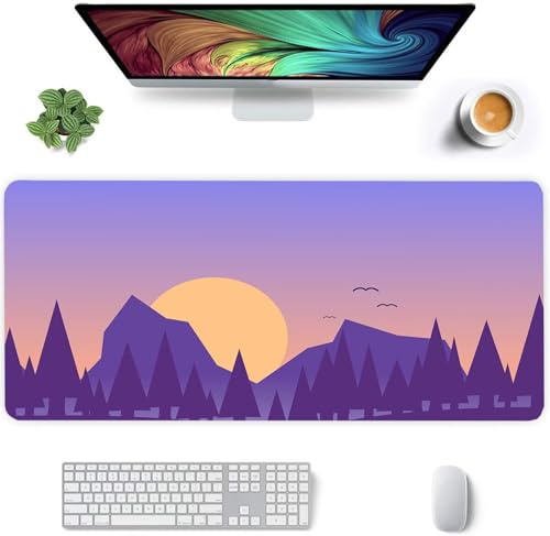Jinmer Mauspad (700 x 300mm) Verlängertes großes mauspad Schreibtischauflage,Lila Gelb XXL Mauspads genähte Kanten mauspads,rutschfeste Gummibasis,Gaming-Mauspad