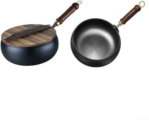 Olla de hierro forjado a mano (26,5 x 13,5 x 27,5 cm), diseño de vientre grande sin revestimiento para una cocina saludable, sartén tradicional de hierro fundido con retención de calor superior