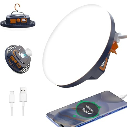 Campinglampe Aufladbar, 10000 mAh akku, 3000 lm Zeltlampe Zum Aufhängen | 6500K Tragbares Campinglicht im Freien, Outdoor-Nachtmarktlicht, Angellicht, Notlichter für Hurrikan (Weißes Licht)