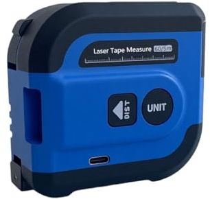 2-in-1 Rechargeable Laser Tape Measure, 5m Digital Tape with 60m Laser Rangefinder - Multifunctional Distance Meter for Area, Volume, Pythagorean Calculation, Auto Addition/Subtraction - Blue & Black