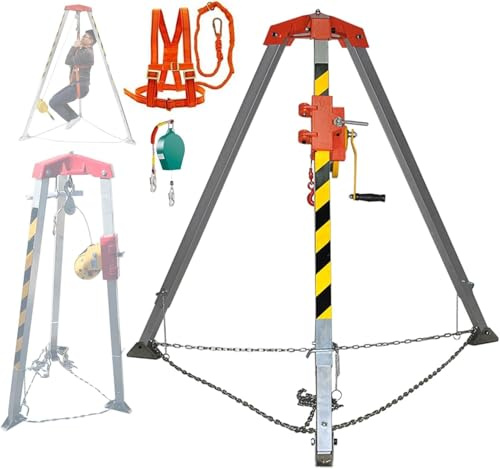 Emergency Rescue Tripod Kit | Heavy-Duty Fall Arrest System with Self-Locking Winch Anti-Dropping Device & Retractable Aluminum Bracket | 1800lbs Lifting Capacity