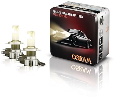 Osram NIGHT BREAKER LED VINTAGE H4 + R2 Adapter, 3000K, warmweiße Farbtemperatur, bis zu 330% mehr Helligkeit