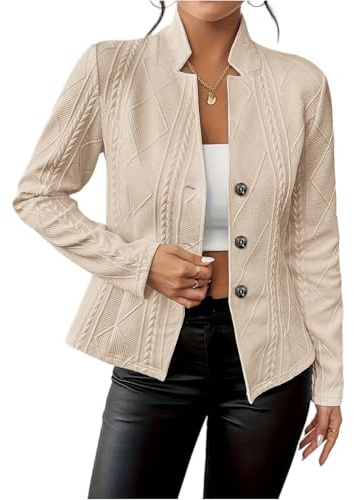 FUPODD Damen-Jacken Übergang Elegant Jacke Damen Winter Mantel Mit Knöpfen Blazer Business Übergangsjacke Slim Blazermantel Stehkragen Herbstjacke Frauen Anzug Damenjacken Arbeit Büro Mäntel Casual