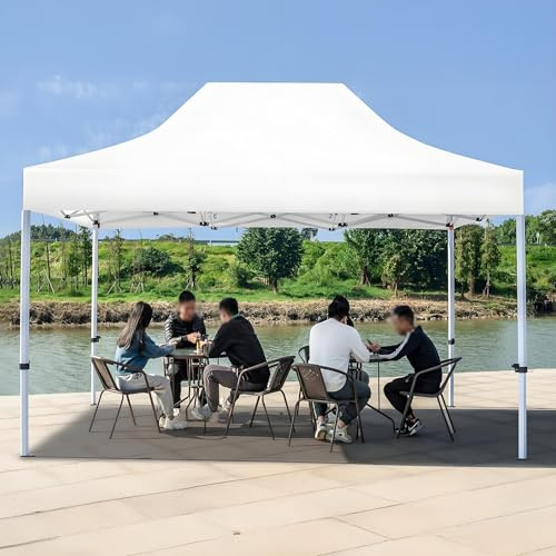 Waterproof Folding Garden Pavilion Adjustable HeightTent Breathable Sunshade Canopy for Outdoor Camping Grill Beach & Park (White 3x2m/9.8x6.5ft)