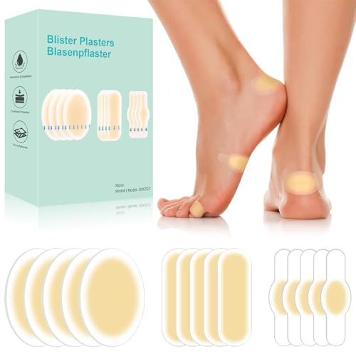 SURFOU 36 Pezzi Cerotti per Vesciche in Gel Idrocolloide, Invisibili e Impermeabili, Anti-Attrito per Talloni, Piedi e Dita, Confezione Assortita per Uso Quotidiano e Attività Sportive