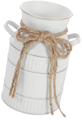 perfk Vase à Fleurs en métal campagnard Chic et rétro, bohème Antique, avec poignée, Pot à Lait, Vase à Fleurs, Seau pour Salon de Campagne, Blanc