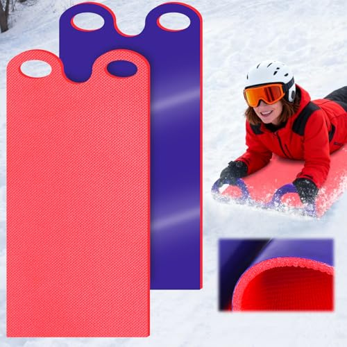 Upgrade Thickened Snow Slider Mat - 2 PCS, Flexible Snow Sled Flying Carpet, Roll up Sleds for Adults 54 x16.5'' Lightweight Plastic Snowboard Sled with Handles