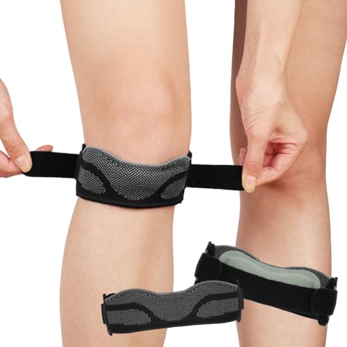 Beugo Fascia per ginocchio rotuleo Cinturino, Cinturino al Ginocchio Regolabile con Cuscinetto in Silicone, Tutore Ginocchio Rotulea per Palestra, Escursionismo, Basket, Baseball, 1 Pezzi, Nero