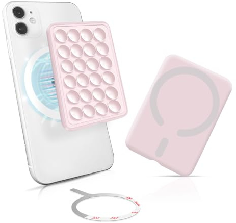 Magnetic Suction Cup Phone Case Mount | Hands-Free Silicone Grip Holder | Silicone Suction Phone Case Grips | Strong Grips Holder for Selfies and Videos | Magsafe for with all mobile Phones-PINK