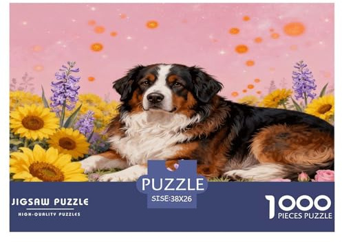 Puzzle Bouvier Bernois 1000 Pièces pour Adultes Et Enfants, Jeu De Société Convivial, Casse-tête Buisson Fleuri, Décoration Intérieure, Idée Cadeau 38x26cm/1000pcs