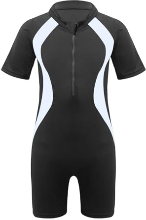 LXEASYGO Boys Girls One Piece Swimming Costume Short Sleeve Kids One Piece Swimsuits Bathing Suit for Kids 6-15