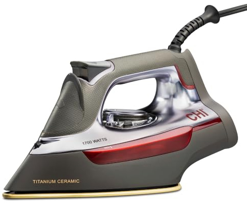 CHI Steam Iron for Clothes with 300+ Holes for Powerful Steam ing, Temperature Guide Dial, 1700 Watts, XL 10’ Cord, 3-Way Auto Shutoff, Titanium Infused Ceramic Soleplate, Silver (13101)