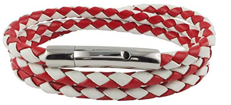 König Design Lederkette Lederband Leder-Armband 6 mm Herren Halskette 17-100 cm lang mit Hebeldruck-Verschluss Silber geflochten