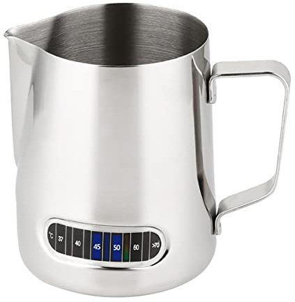 Milk Jug for Coffee Machine Use,600ml Small Stainless Steel Milk Frothing Pitcher with Thermometer Stainless Steel Suitable for Coffee, Latte & Cappuccino
