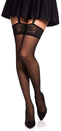Romartex 20 Denier Elastane Suspender Stockings with Lace, L, black
