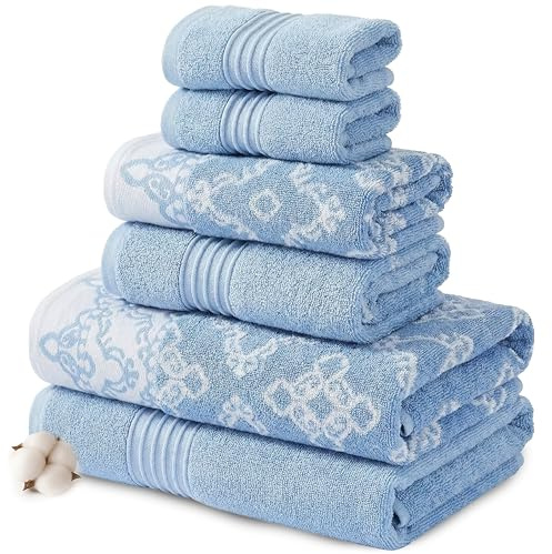 Modern Threads 6-teiliges Handtuchset aus gefärbtem Jacquard/solidem Charlize Blue