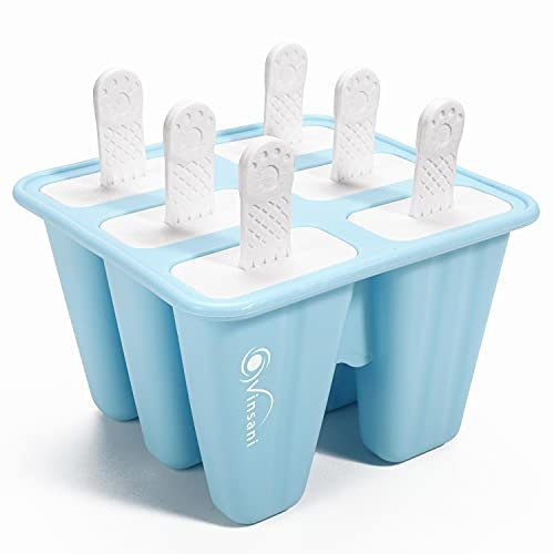 Vinsani Ice Lolly Mould Silicone 6 Cavity Popsicle Mould Reusable Ice Cream Mould Ice Pop Moulds BPA Free Easy Release Ice Lolly Maker with Non-Spill Lid for Kids Adults DIY - Blue