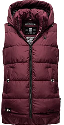 MARIKOO Varm vinter quiltad väst med huva Zarinaa XS-XXL, vin, L