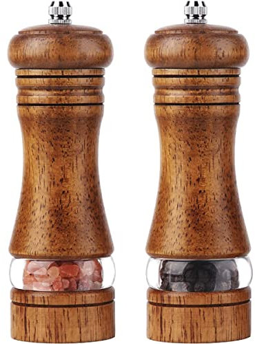 Braoses 2Pcs Moulins à Poivre et Sel, Manuel Moulins à Épices,Moulin à Poivre en Bois, Salieres et Poivrieres Bois, Salière et Poivrière Réglables en Bois (16,5 cm)