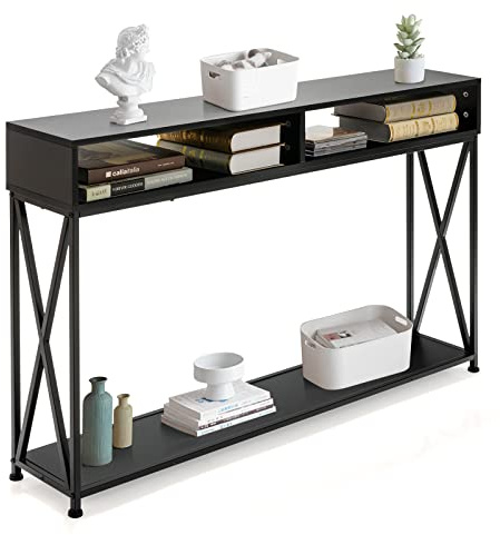 GOPLUS Mesa consola con estante abierto y compartimentos de almacenamiento, marco de orgullo, mesa auxiliar, mesa de noche, para oficina, pasillo, salón, 120 x 23 x 79 cm, color negro