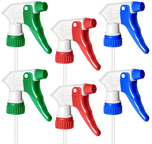6 Pack Universal Spray Bottle Replacement Nozzle, Mist & Stream Trigger Sprayer for 16oz 24oz 32oz Bottles, Heavy Duty Mister Head Part w/ 10.2 Inch Tube for Cleaning Solutions, Car Detailing