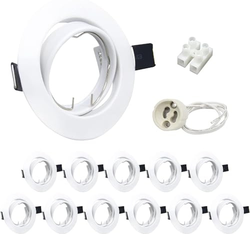 Wondlumi Juego de 12 focos empotrables LED con marco GU10 marco empotrable orientable focos LED redondos blancos de 68 mm incl. casquillo GU10