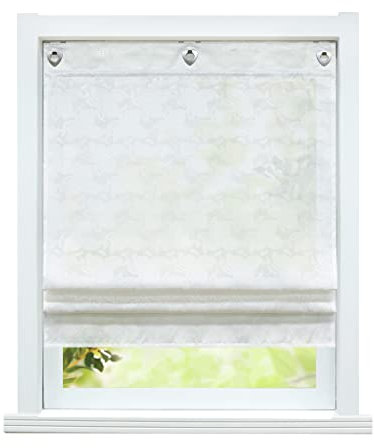 ESLIR Raffrollo ohne Bohren Landhaus Gardinen Küche Raffgardinen mit Ösen Weiß Ösenrollo Vorhänge Halbtransparent Weiß #3 BxH 100x140cm 1 Stück