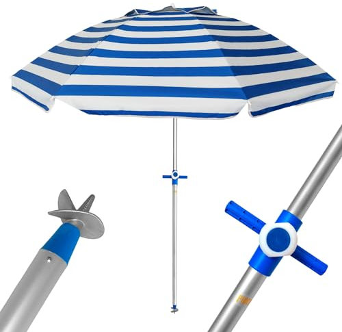 Pincho Sombrilla Playa Grande 200 cm Antiviento hasta 35 km/h, Aluminio, 8 Varillas fibra de vidrio, Peso 1,6 kg (Altea)
