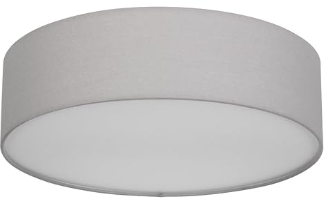 REV Deckenleuchte - Deckenlampe Küche, Schlafzimmer & Wohnzimmer rund 40cm mit Stoff-Lampenschirm im Vintage-Look, grau