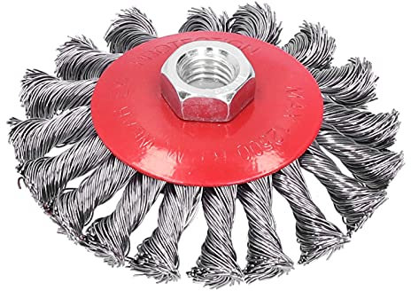 Cepillo de Alambre Trenzado Anudado, Amoladora de Rueda, Herramienta para Quitar Pintura, Alambre de Acero para Eliminación de óxido/Pintura, Tuerca M10x1.5, 12500RPM, 4 Pulgadas