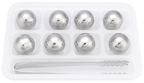 Glaçons Pierres à Whisky avec Pince à Glace, Sphères de Glace à Congélation Rapide en Acier Inoxydable, Pierres de Refroidissement de Boissons à Vin Réutilisables(Boule de 1,8 cm de diamètre)