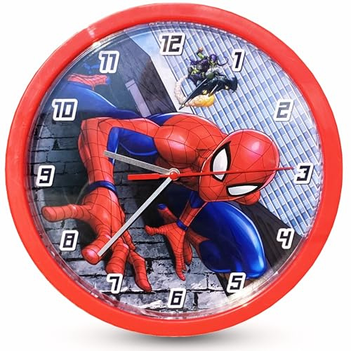 HOVUK Spiderman Wall Clock for Boys Bedroom 25CM - Children's Watch Analog Hanging Clock, Time Teacher Battery Operated Round Clock for Kids Playing Room 3+ Years