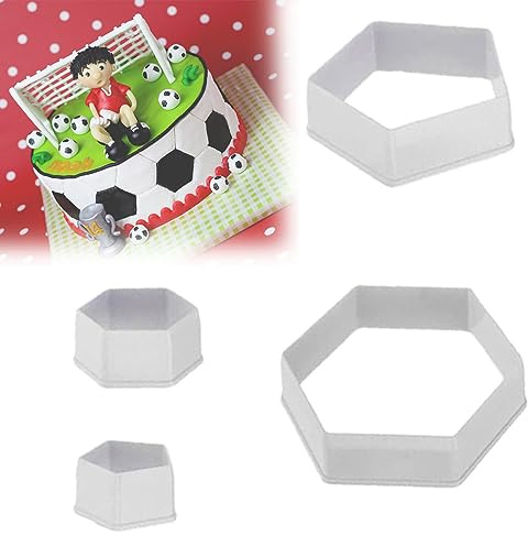LYQNIHOB 4 Fußball-Ausstechformen im Sechseck-Design für DIY-Fondant, Zuckerbasteln und Kuchendekoration - ideal für die Fußball-Weltmeisterschaft und Desserts