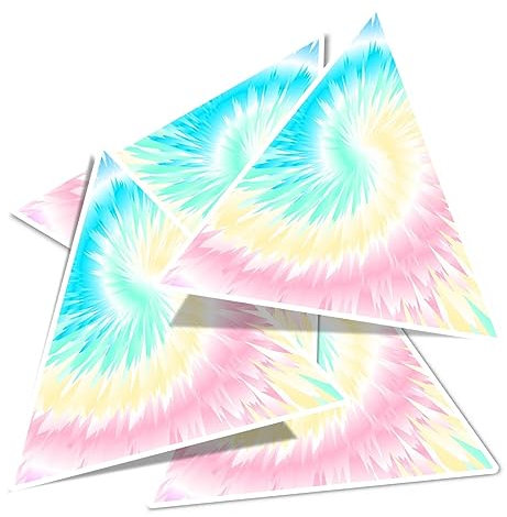 Vinyl Triangle Stickers (Set of 4) 10cm - Pastel Rainbow Tie Die Swirl Pattern for Laptops, Tablets, Luggage, Scrap Booking, Fridges #53132