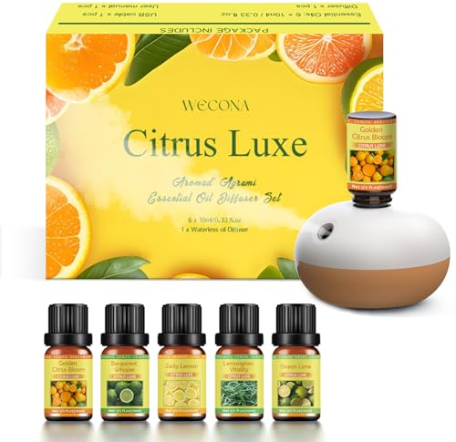 Wecona Diffusore di oli essenziali ricaricabile senza acqua, 2 modalità di nebulizzazione, con 2 oli essenziali (30 ml) per casa, auto, ufficio, diffusore per aromaterapia senza fili, funziona in modo