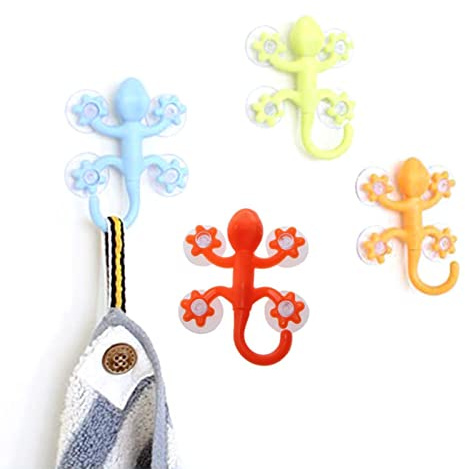 Ristyur Gecko - Ganchos de ventosa con 4 ventosas, toalla colgante con ventosa para cocina, cuarto de baño, ducha, pared, ventana, puerta de cristal, ventosa, color aleatorio