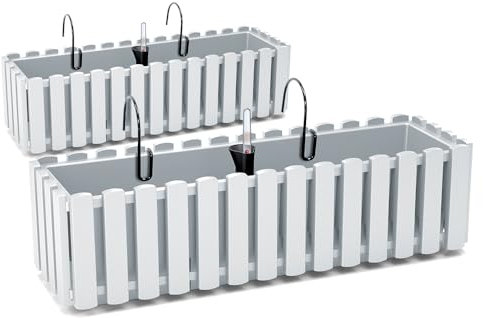 Tymar Blumenkasten mit Halterungen landhausstil, Balkonkasten lattenoptik, Pflanzkasten Landhaus, 2er-Pack, Garten, Balkon, Terrasse (Weiß, 40 cm)