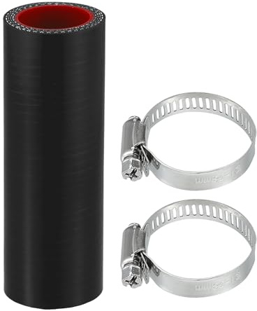 X AUTOHAUX 25mm/0.98 ID 100mm 3.94 Length Silicone Straight Coupler Hose | 0 Degree, 4-Ply Reinforced, 5mm Thick, Straight Silicone Hose, Coupler With Clamps, Turbo Intercooler Pipe, Black, Red 1 Set
