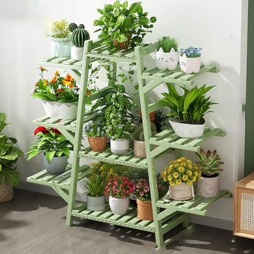 TT-YEC Einfacher Moderner Bambusblumenständer, Pflanzenständer Mit Anti-Tip-Gerät, Gartenlagerständer, Dreidimensionale Blumenbank, Wohnzimmer Und Balkon Blumenständer (7.06.,9 Layers (b)