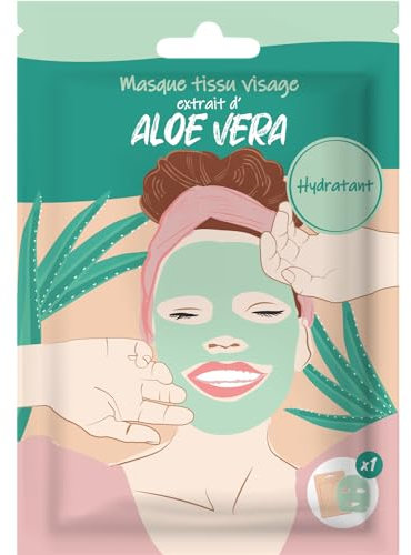 Maschera Aloe Vera in tessuto – Trattamento viso espresso in 10 minuti – Pelle morbida e idratata – per comfort e freschezza immediati – idratazione, bellezza donna – Skincare Maschera French Trend