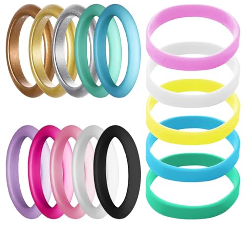 XMNIVATE 10 Colorful Silicone Rings, 5 Silicone Bracelets, Couple Rings (10 Colors)