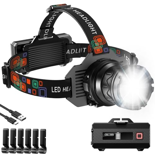 INECOKS Rechargeable Headlamp Super Bright, 3000 High Lumens Head Lamp with 9 Modes, Zoomable Headlamp for Adults 90° Adjustable, IPX7 Waterproof High Power Head Light for Fishing Camping