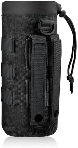 KGDUYC 1 Stück Molle Flaschenhalter Tasche, 1000D Nylon Sport Molle Flaschentasche mit Kordelzug Top Tragetasche, Mesh Base, Praktisch für Outdoor Camping Molle Getränkehalter, Schwarz