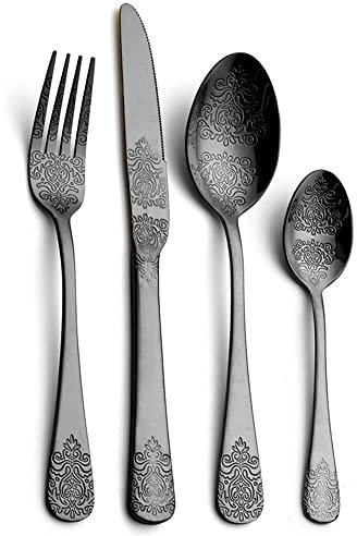 CRBUDY 24-teiliges Vintage-Besteckset, Besteckset aus Edelstahl, antikes, titanbeschichtetes Besteckset mit Messern, Gabeln und Löffeln