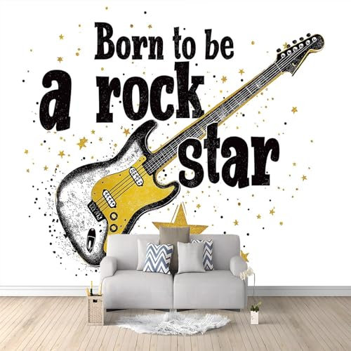 Papel pintado 250 x 175 cm Mural de pared de arte premium no tejido Estrella De Rock Sencilla Y Nata. decoración de dormitorio impreso diseño moderno, Blanco Revestimiento de paredes